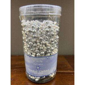 Vintage Silver and White Iridescent Beaded Garland 20 ft Shimmering Celebrations